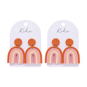 2PK Kiki Rainbow Earrings Lightweight Clay Metal Stainless Steel Orange