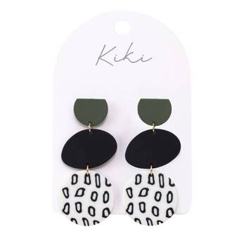 Kiki Modern Drops Earrings Lightweight Clay Steel Green Black White