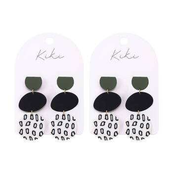 2PK Kiki Modern Drops Earrings Lightweight Clay Steel Green Black White