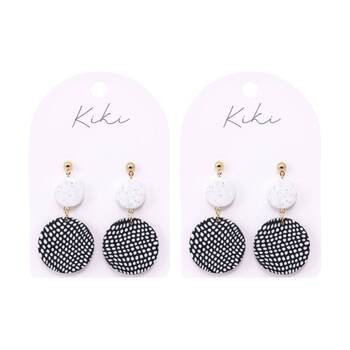 2PK Kiki Speckled Rounds Earrings Lightweight Clay Stainless Black White