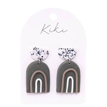 Kiki Stone Rainbows Earrings Lightweight Clay Stainless Grey White