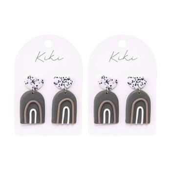2PK Kiki Stone Rainbows Earrings Lightweight Clay Stainless Grey White