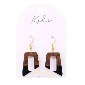 Kiki Geo Wood Rectangles Earring Lightweight Metal Black White Brown
