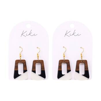 2PK Kiki Geo Wood Rectangles Earring Lightweight Metal Black White Brown