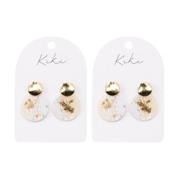 2PK Kiki Light Shimmer Rounds Earrings Clay Stainless Steel Gold White