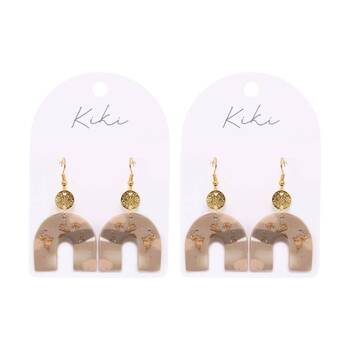 2PK Kiki Shimmer Arch Earrings Lightweight Clay Stainless Beige Gold