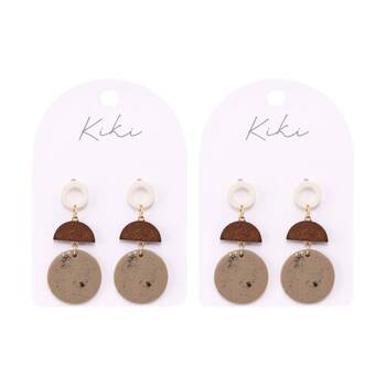 2PK Kiki Curve Drops Earrings Wood Clay Stainless Steel Beige White