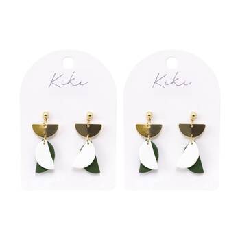2PK Kiki Half Moons Earrings Lightweight Clay Stainless Green White