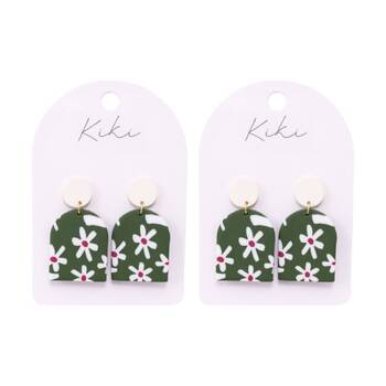 2PK Kiki Floral Arch Earrings Lightweight Clay Stainless Steel Green White