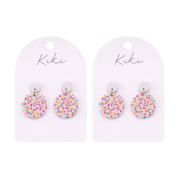 2PK Kiki Round Confetti Earrings Lightweight Clay Stainless Pink White