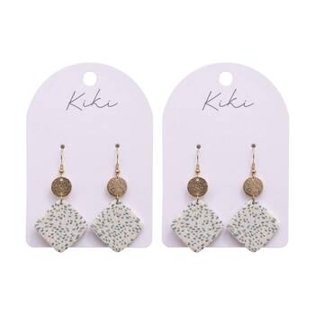 2PK Kiki Green Speckled Drops Earrings Lightweight Clay Metal White