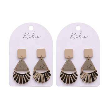 2PK Kiki Fans Earrings Lightweight Statement Design Clay Metal Gold