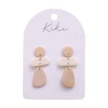 Kiki Morph Drops Earrings Lightweight Clay Metal Statement Beige