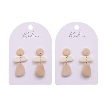 2PK Kiki Morph Drops Earrings Lightweight Clay Metal Statement Beige