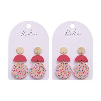 2PK Kiki Confetti Drops Earrings Lightweight Clay Metal Statement Pink