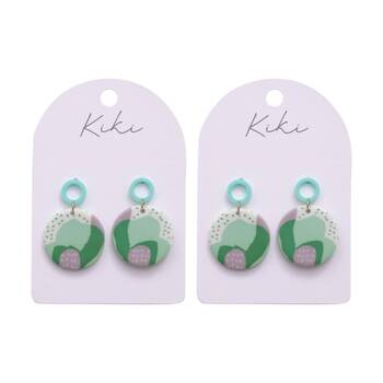 2PK Kiki Abstract Rounds Earrings Lightweight Clay Acrylic Metal Green