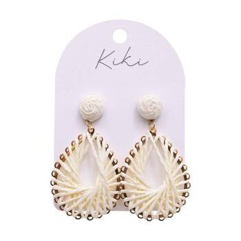 Kiki Teardrop Weaves Earrings Lightweight Raffia Metal White Gold