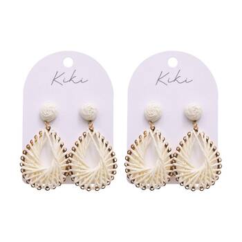 2PK Kiki Teardrop Weaves Earrings Lightweight Raffia Metal White Gold