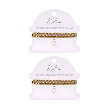2PK Kiki Golden Mirage Crystal Wrap Jewellery Bracelet Necklace Pearl Gold