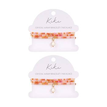 2PK Kiki Blush Bloom Crystal Wrap Jewellery Bracelet Necklace Orange Pink White
