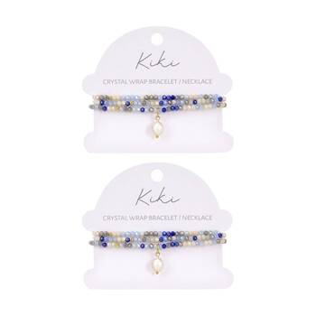 2PK Kiki Azure Drift Crystal Wrap Jewellery Bracelet Necklace White Silver Blue