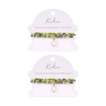 2PK Kiki Oracle Crystal Wrap Jewellery Bracelet Necklace Green White Gold