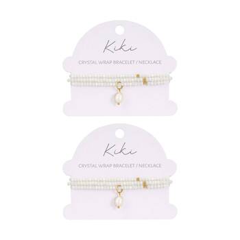 2PK Kiki Snow Blossom Crystal Wrap Jewellery Bracelet Necklace Pearl White