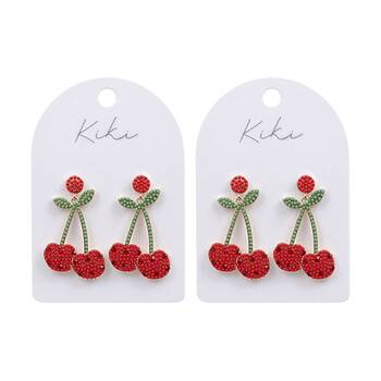 2PK Kiki Cherry Pop Earrings Gold Green Red Stainless Steel Plated Posts