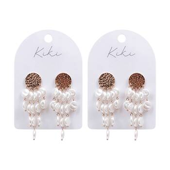 2PK Kiki Pearl Cascade Earrings Stainless Steel Plastic Gold White