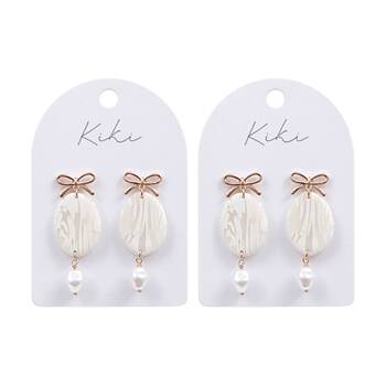 2PK Kiki Pearl Bow Earrings Stainless Steel Clay Lightweight White Gold