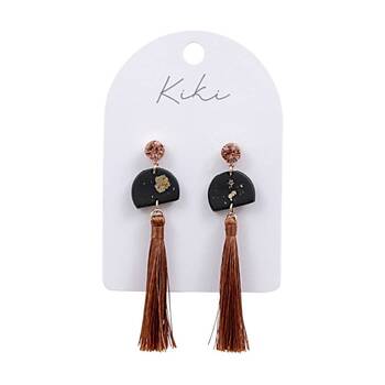Kiki Midnight Tassel Earrings Stainless Clay Light Black Gold Brown