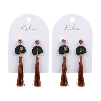 2PK Kiki Midnight Tassel Earrings Stainless Clay Light Black Gold Brown