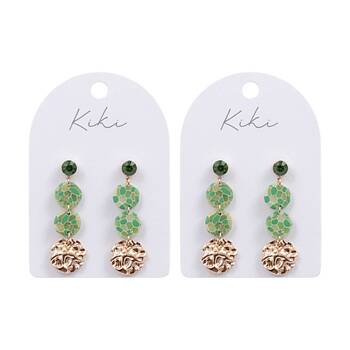 2PK Kiki Jade Hue Drops Earrings Stainless Clay Light Green Gold White