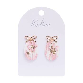 Kiki Bow Earrings Stainless Steel Clay Lightweight Pink White Gold