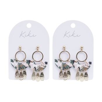 2PK Kiki Terrazzo Teardrop Earrings Stainless Steel Clay Green Gold