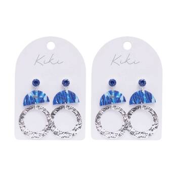 2PK Kiki Drops Earrings Stainless Steel Clay Lightweight Silver Blue
