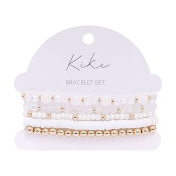 5pc Kiki Silent Halo Bracelet Glass Beaded Fashion Set Gold White