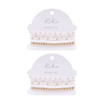 2x 5pc Kiki Silent Halo Bracelet Glass Beaded Fashion Set Gold White