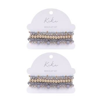 2x 5pc Kiki Smokey Veil Bracelet Glass Beaded Fashion Set Grey Gold