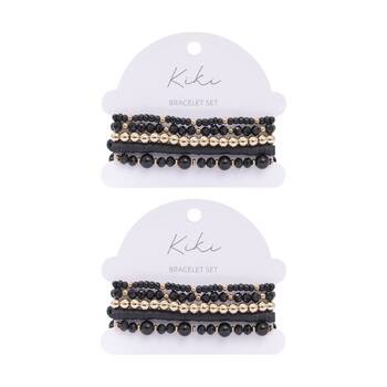 2x 5pc Kiki Midnight Drift Bracelet Glass Beaded Fashion Set Black Gold