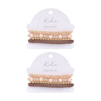 2x 5pc Kiki Whisper Bracelet Glass Beaded Fashion Set Ivory Gold