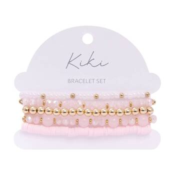 5pc Kiki Soft Bloom Bracelet Glass Beads Design Set Pink Gold