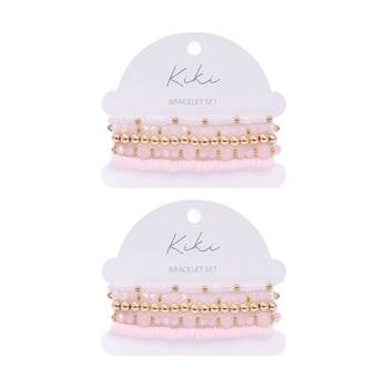 2x 5pc Kiki Soft Bloom Bracelet Glass Beads Design Set Pink Gold