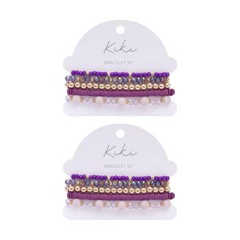 2x 5pc Kiki Eclipse Bracelet Glass Beads Design Set Purple Gold
