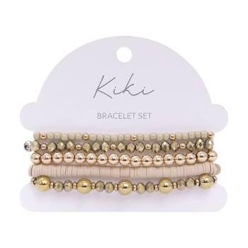 5pc Kiki Golden Haze Bracelet Glass Beads Design Set Beige Gold