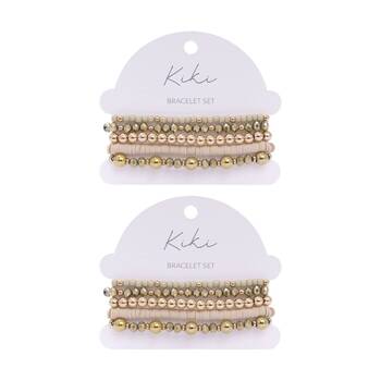 2x 5pc Kiki Golden Haze Bracelet Glass Beads Design Set Beige Gold
