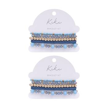 2x 5pc Kiki Waves Bracelet Glass Beads Fashion Design Set Blue Gold