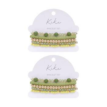 2x 5pc Kiki Forest Muse Bracelet Glass Beads Fashion Set Green Gold