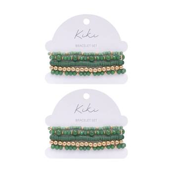 2x 5pc Kiki Verdant Spell Bracelet Glass Beads Fashion Set Green Gold