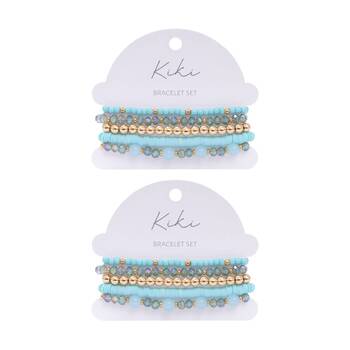 2x 5pc Kiki Mirage Bracelet Glass Beaded Collection Set Blue Gold